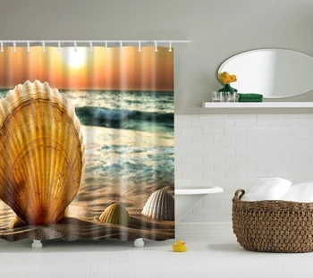 

Landscape Sea view Starfish shell 3d Bath Single Printing Shower Curtain Waterproof Polyester for Bathroom Decor with 12 Hooks
