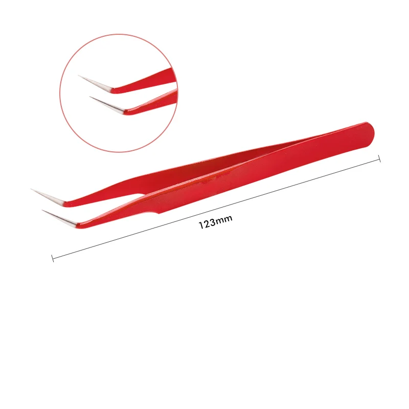Red Curved Цветной Антистатические Пинцет для наращивания ресниц бровей Нержавеющая сталь комплект Красота точность пинцет Макияж Ремкомплект, инструменты - Цвет: Red Curved