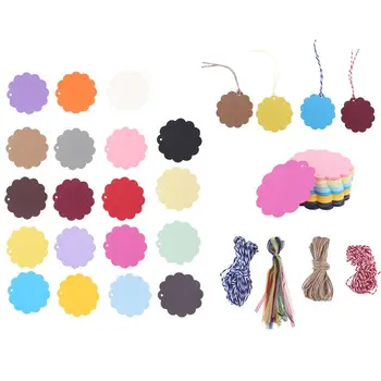 

200pcs Wavy Circle Kraft Paper Blank Gift Tags Hang Label Price Cards Strings H4GD