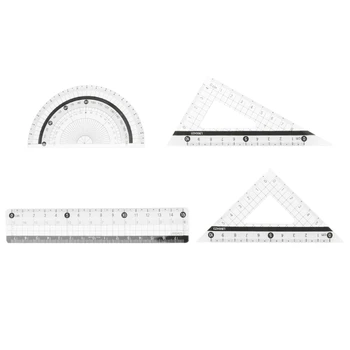 

4Pcs Student Drawing Squares Triangle Ruler Protractor Maths Geometry Stationery Q6PA