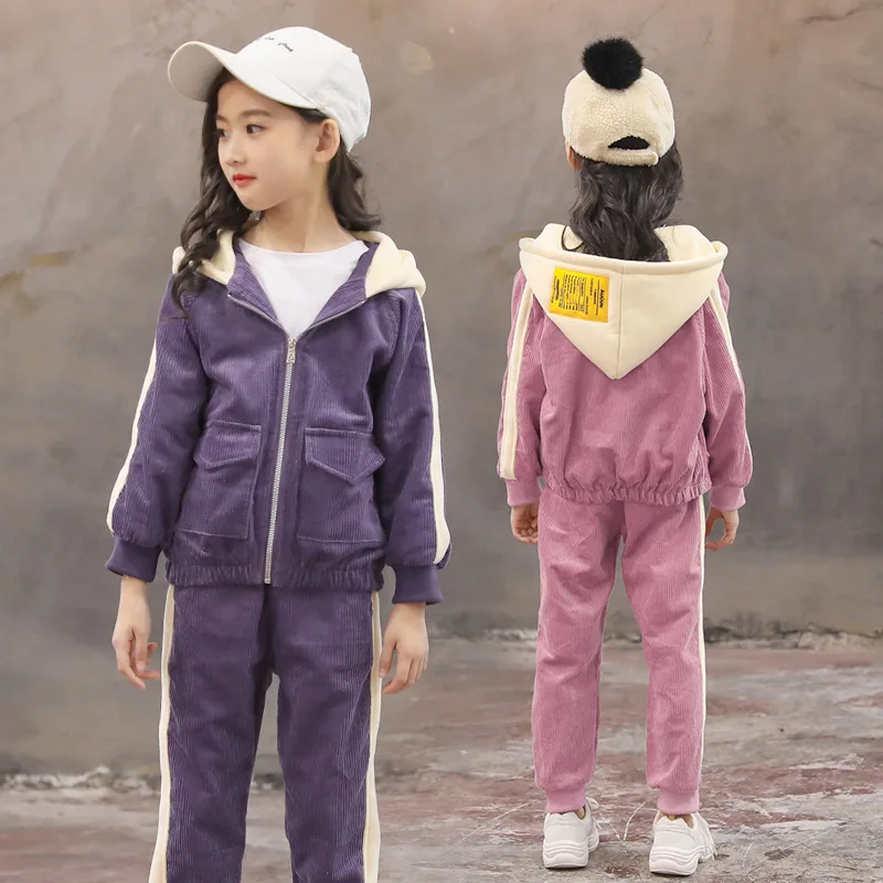 

Girls Autumn Tracksuit Kids Clothing Set Children Hooded Zipper Jacket + Pants School Girls Clothes Casual Sports Suits