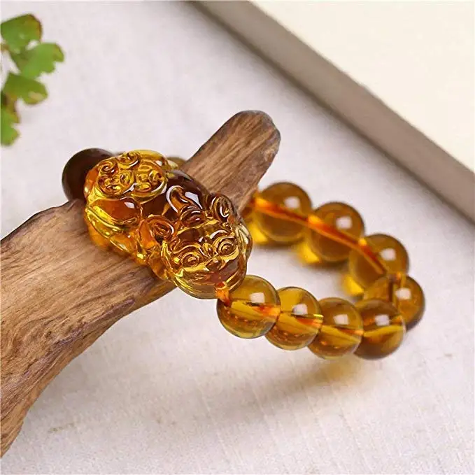 

EASTCODE Charming Feng Shui Citrine Gem Stone Wealth Porsperity 12mm Bracelet with Pi Xiu/Pi Yao, Attract Wealth and Good Luck