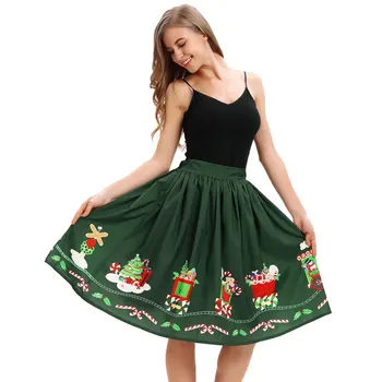 

Green Color Women Skirt Summer Ladies Pleated Skirts Female Festival Christmas Clothes 2020