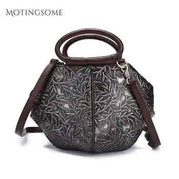 

Retro Style Genuine Leather Handbag Bag Embossing Women Top Handle Handbag Calfskin Cowhide Luxury Shoulder Message Bag 2020 New