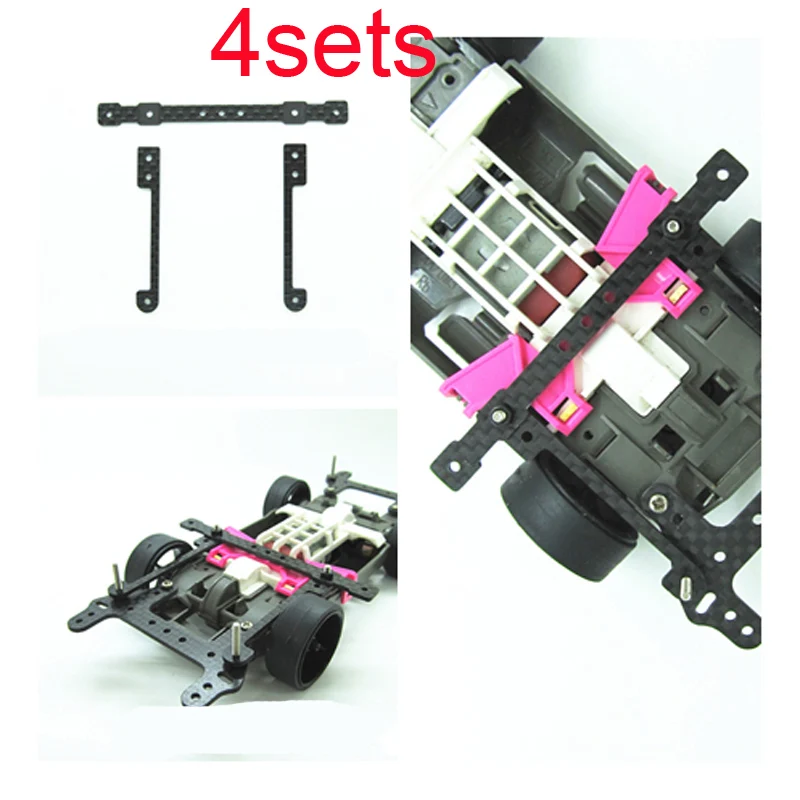 

4Sets Tamiya Mini 4WD 1.5mm Carbon Fiber Front Reinforcing Plate Shock Absorption MA/MS Chassis Bracket Stay with Groove DIY Acc