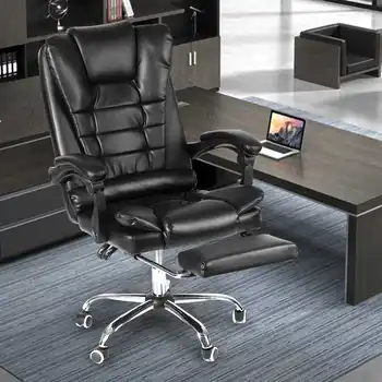 

Reclining Office Chair Adjustable Rotating Lift PU Leather Computer Gaming Chair Armchair with Footrest for Home Furniture