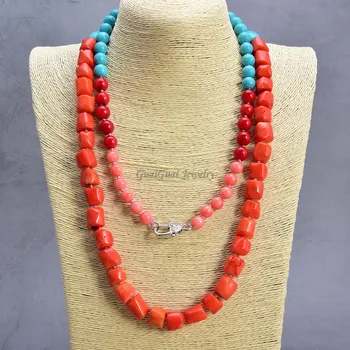 

GG Jewelry 43" Orange Red Pink Coral Blue Turquoise Long Necklace