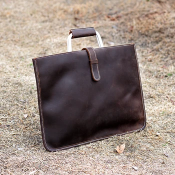 

Luxury Pure Handmade Crazy Horse Leather Men Handbag 13" Laptop Bag Vintage Genuine Leather Briefcase