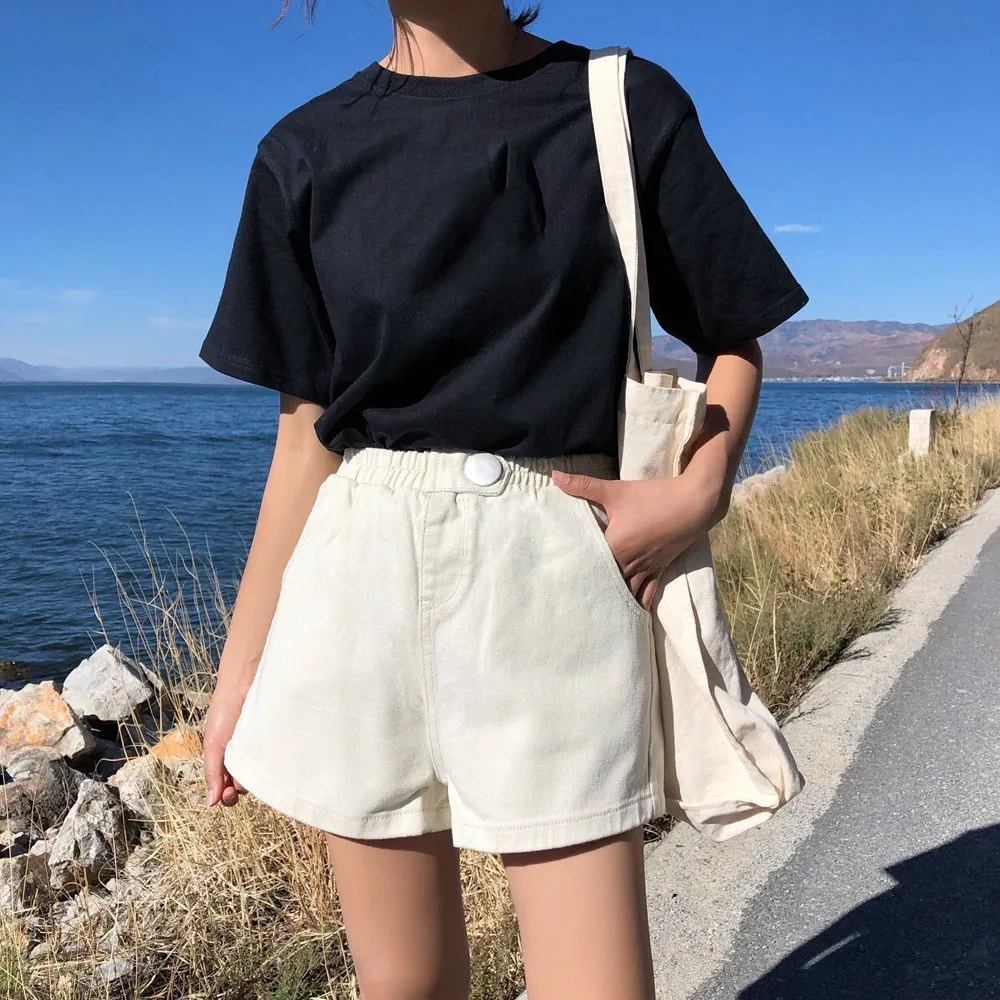 Лето 2019 г. для женщин деним шорты Высокие эластичные талии широкие брюки шорты для однотонная повседневная обувь джинсовые шорты женские
