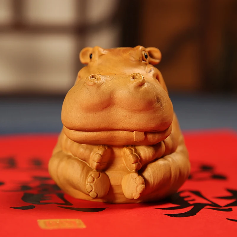 

Boxwood 4.5cm 6.5cm Hippo Sculpture Feng Shui Car Decoration Wood Lucky Animal Statue Cartoons Pendant Home Decor