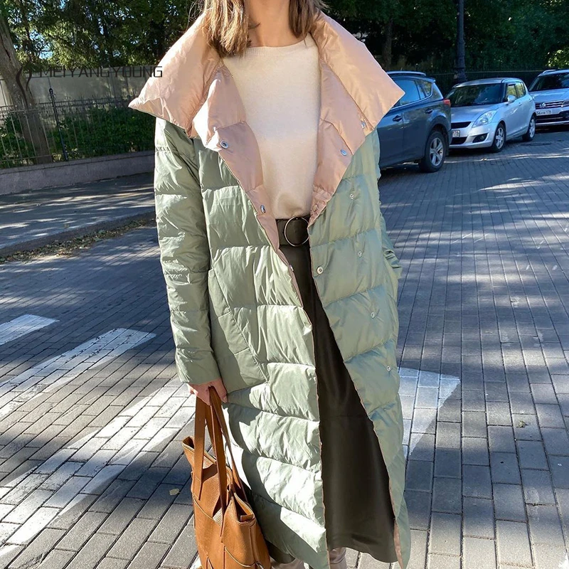

MEIYANGYOUNG Double Breasted Down Long Jacket Turtleneck Warm Parkas women's winter jacket Plus Size 5XL
