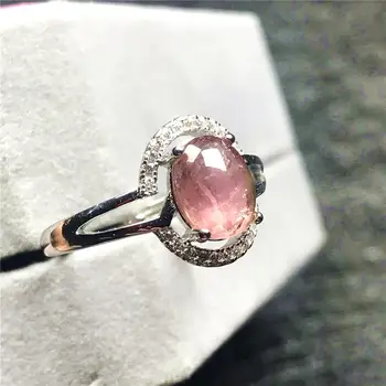 

Natural Pink Tourmaline Quartz Ring For Woman Lady 9x7mm Oval Beads Silver Gemstone Fashion Jewelry Adjustable Finger Ring AAAAA