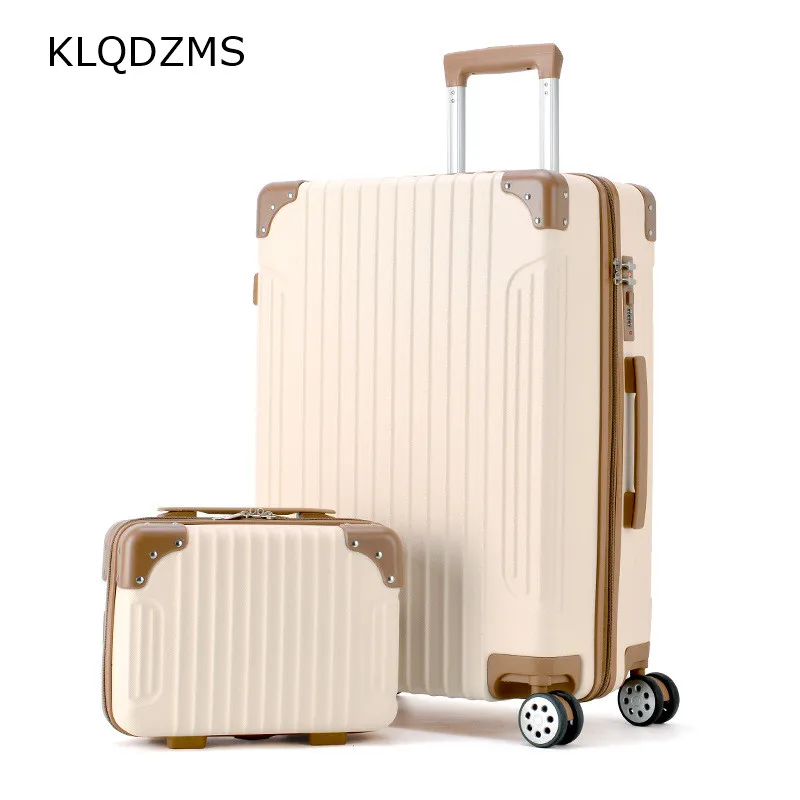 KLQDZMS 20&rsquo;&rsquo;22&rsquo;&rsquo;24&rsquo;&rsquo;26 Inch ABS Women's Personalized Trolley Luggage Bag Fashion Wheeled Suitcase Set Trolley College Style Hot