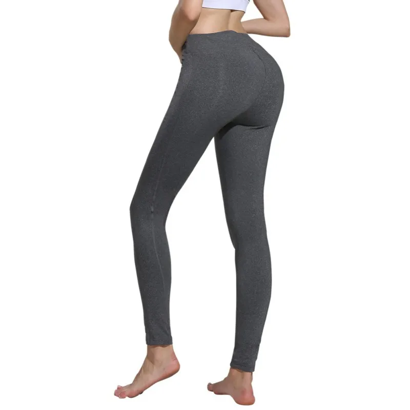 High Waist Elastic Quick-Drying Wicking Fitness Yoga Running Trousers Pocket Solid Color Ladies Fitness Pants
