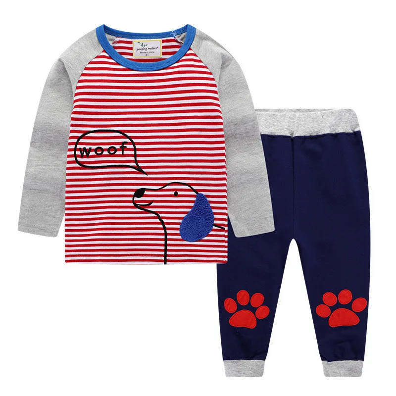 Jumping meter/хлопковая одежда для малышей Топы с длинными рукавами+ штаны комплекты одежды для мальчиков и девочек осенне-весенний комплект детской одежды с животными