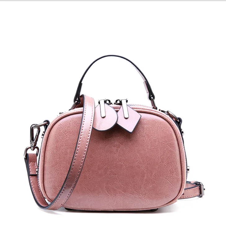 light pink Винтажная женская сумка через плечо из натуральной кожи с двойной молнией, дизайнерская Большая вместительная женская сумка на плечо, кожаная сумка - Цвет: light pink
