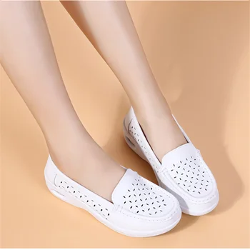

Free shipping spring genuine leather pump soft outsole work shoe female Wedges Platform Single Breathable Hot Women's Shoes Lady