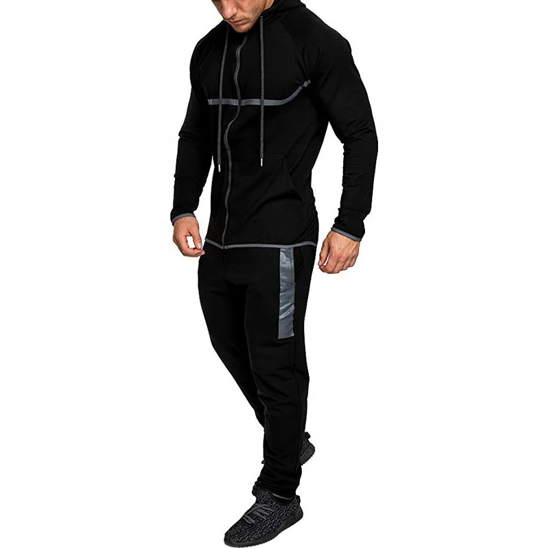 

Men's 2pcs Set Auutmn Winter Snowflake Tracksuit Zipper Long Sleeve Tops+Trousers Slim Fit Male Sets