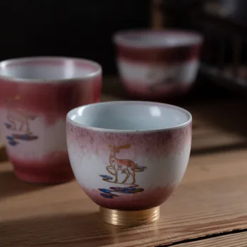 

Master Cup Small Cup Personality Coarse Pottery Kung Fu Tea Set Tea Cup Vintage Tea Bowl Large Capacity Copper Sole Deer Teacups