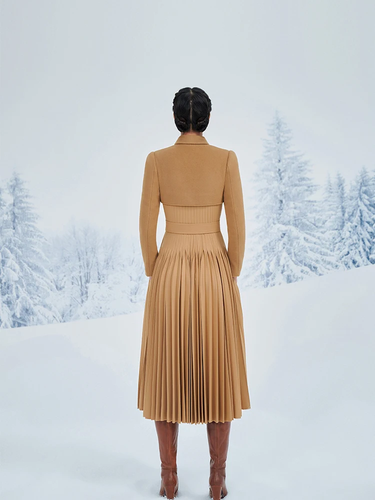 tailor shop winter cashmere wool pleat  coat dress swing skirt plus size unique outfit