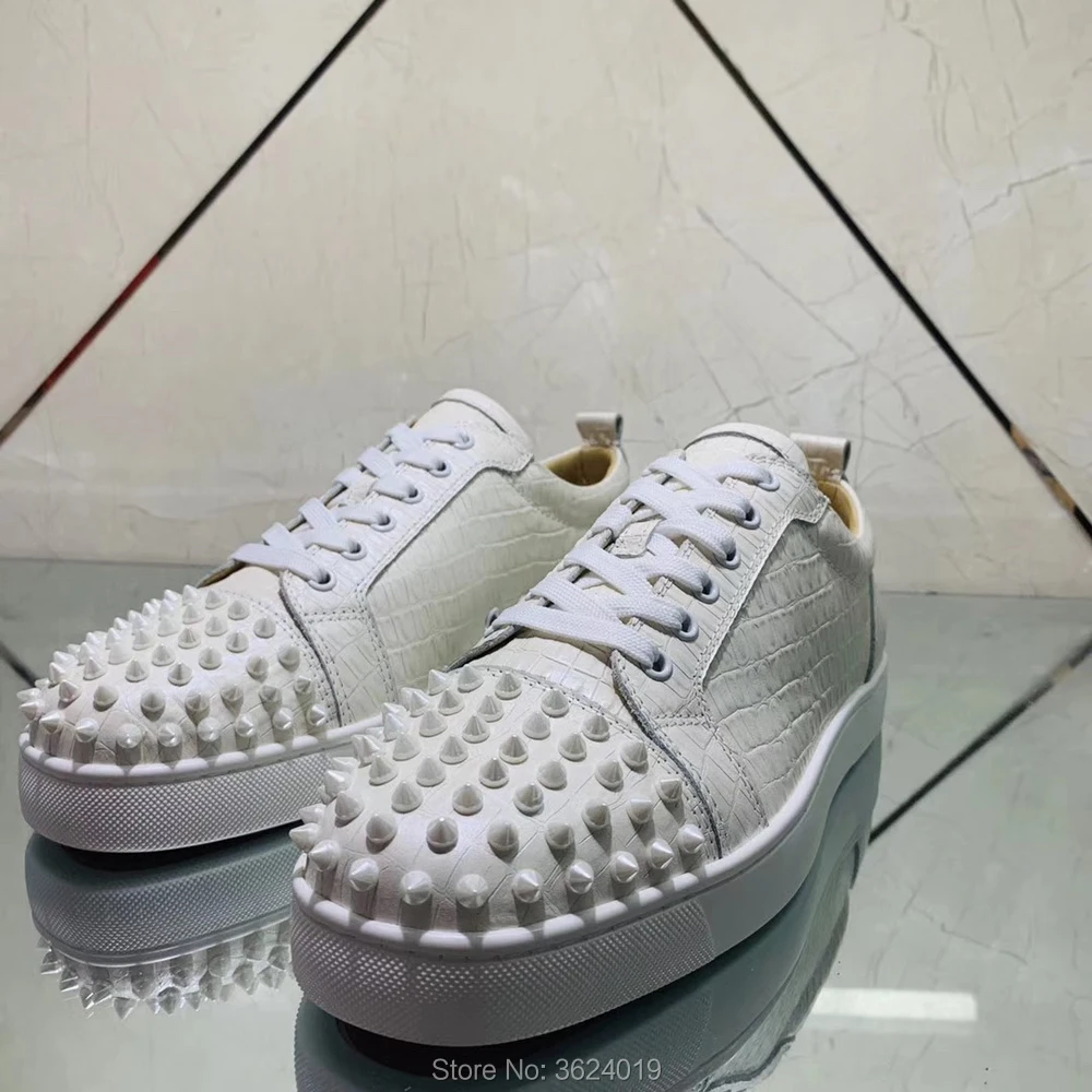 

cl andgz White Graffiti Snake leather Beige Transparent Rivets Low Cut Fashion Red Bottoms shoes Sneakers casual For Men flat