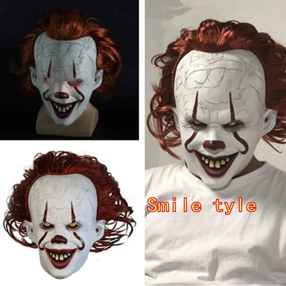 Adult Clown Pennywise Latex Mask Stephen King It Chapter Two 2 Horror Cosplay Joker Masks Helmet Halloween Party Prop C42805AD