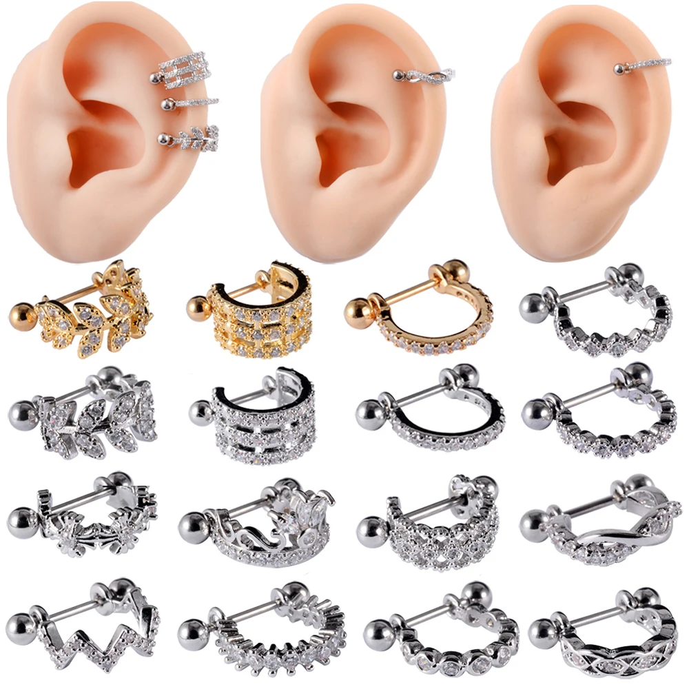 Surgical Steel Barbell CZ Hoop Ear Tragus Cartilage Helix Earrings Studs Cuff Rook Woman Lobe Piercing Jewelry 1pcs