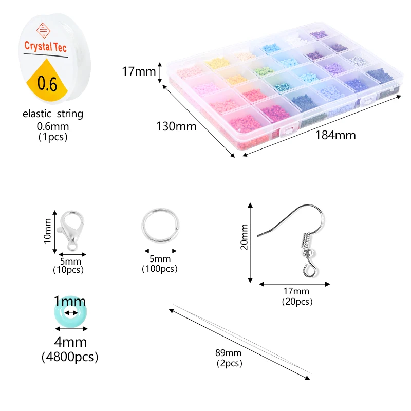 4800pcs Jewelry Making Kit Czech Glass Seed Beads Box Set Beading Cord For DIY Earring Bracelet Necklace Jewelry Making
