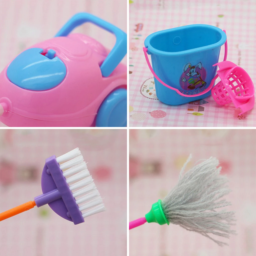 9Pcs Mini Pretend Play Mop Broom Toys Cute Kids Cleaning Furniture Tools Kit Lovely Doll House Clean Toys