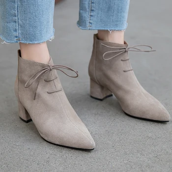 

INS hot women Ankle boots Genuine Leather 22-25 cm length Cow suede Pointed toe Zipper booties ankle boots for women rain boots