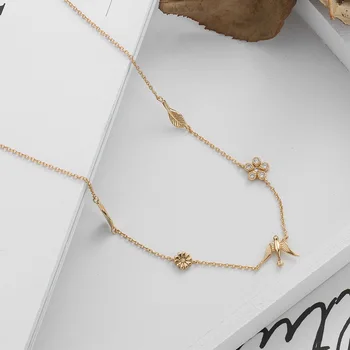 

Leouerry 925 Sterling Silver Swallow Zircon Flower Necklace Elegant Golden Choker Necklaces for Women Girls Silver 925 Jewelry