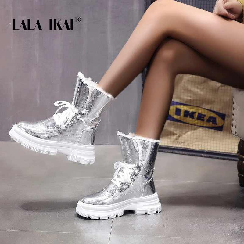 Женские ботильоны на платформе LALA IKAI зимние теплые водонепроницаемые флисовой