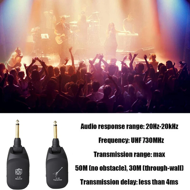 Wireless Guitar System Built-in Rechargeable 4 Channels Wireless Guitar Transmitter Receiver for Electric Guitar Bass