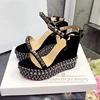 High Platform Wedges Party Sandals Women Rivet Decor Ankle Strap One-strap Genuine Leather Summer Shoes Zapatos Mujer 3