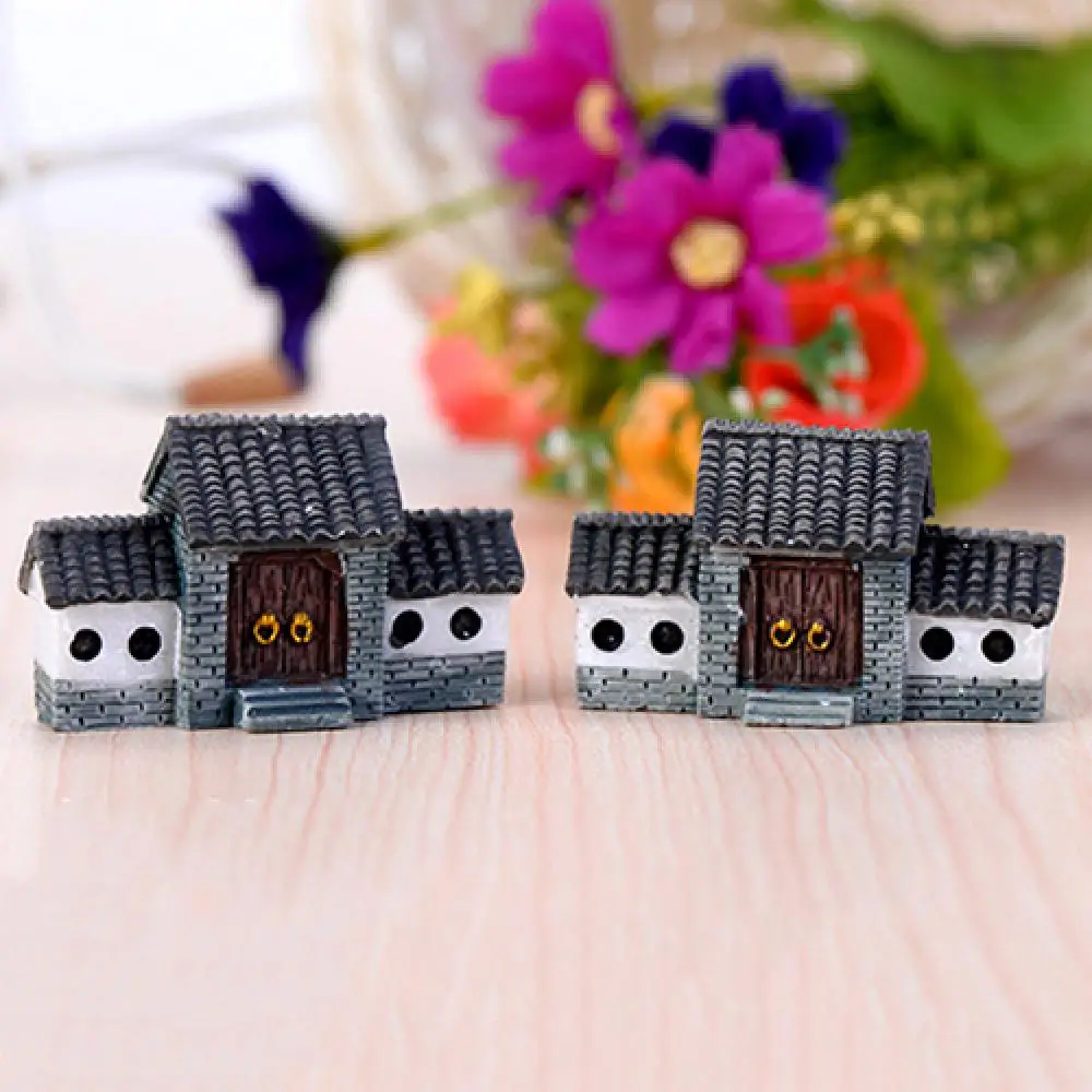 Chinese Antique Mini House Retro Building Micro Fairy Garden Figurines Miniatures Vintage Home Decor Ornaments DIY