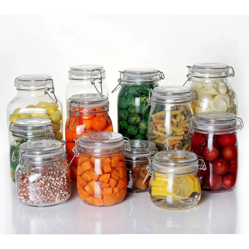 

4 glass food storage box, dry grain tankClear plastic container set with kitchen lids, storage bottle jars