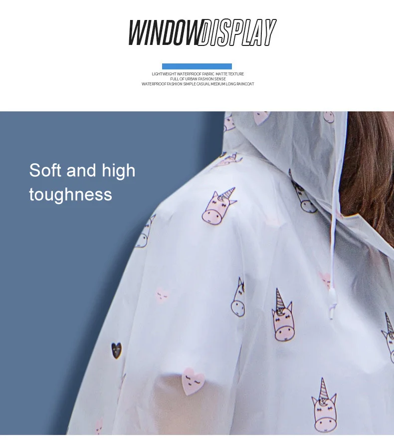 Мода EVA материал взрослая дождевик с капюшоном прозрачный водонепроницаемый походный пончо с единорогом и принтом маленького гепарда