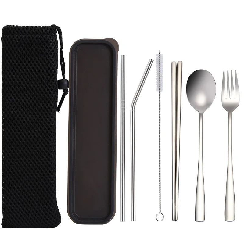 Portable 6 Pieces Flatware Set Reusable 304 Stainless Steel Durable Travel Cutlery Set-Black | Дом и сад