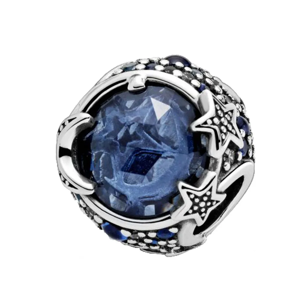 

2020 Winter New 925 Sterling Silver Beads Celestial Blue Sparkling Stars Charm fit Original Pan Bracelet Christmas Jewelry