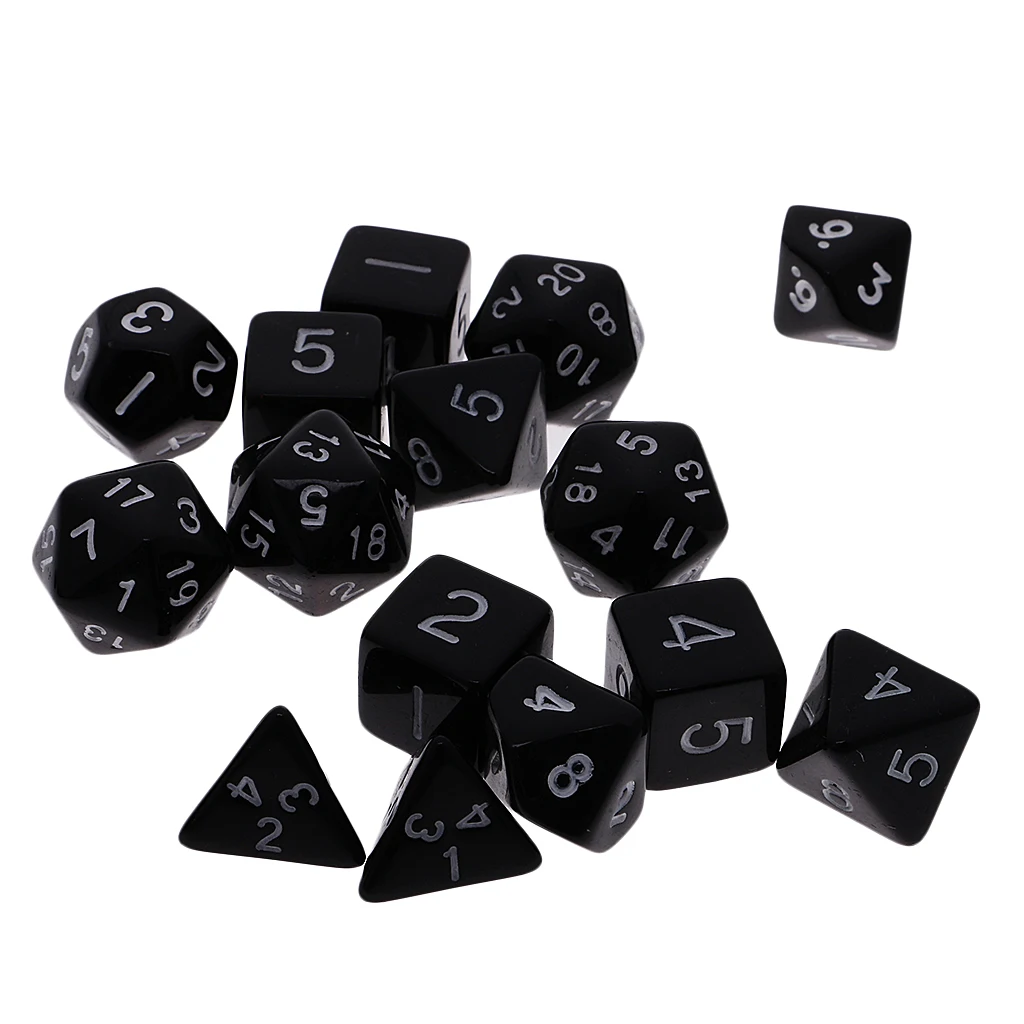 Lot of 15pcs Dices Card Board Game Props Multi Sided Dices Set w. Bag Black