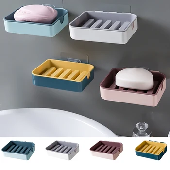 

1PCS Plastic Soap Dish Plastic Bathroom Creative Double Draining Soap Holder Non-slip Soap Box