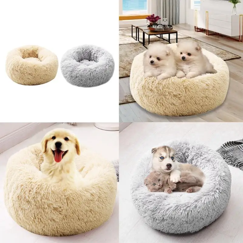 Folding Comfortable Round Dog Nest Portable Cashmere Warm Cat House Sleeping Bed Durable Wear-resistant Pet Accessory
