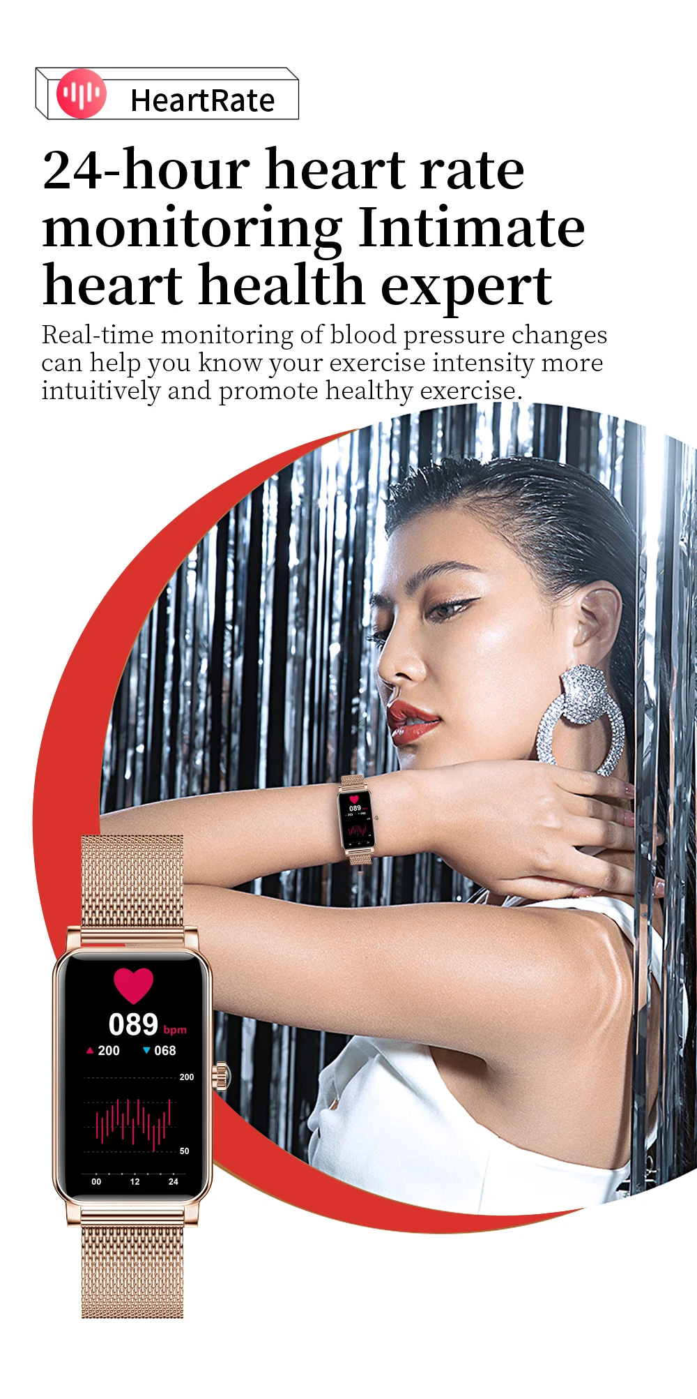 ZX19 Smart Watch Women Girl Fashion Smartwatch Heart Rate Bood Pressure Sports Fitness Wristband Customizable Dial Bracelet