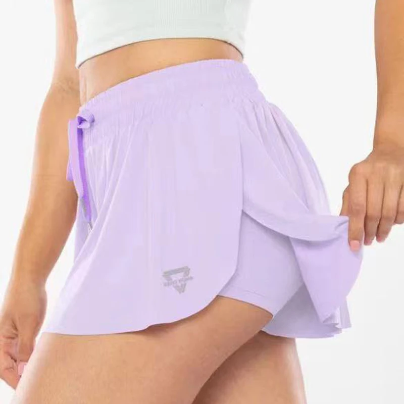 Women's 2 in 1 Running Double Layer Sports Shorts High Waist Stretch Athletic Workout Active Fitness Volleyball Shorts
