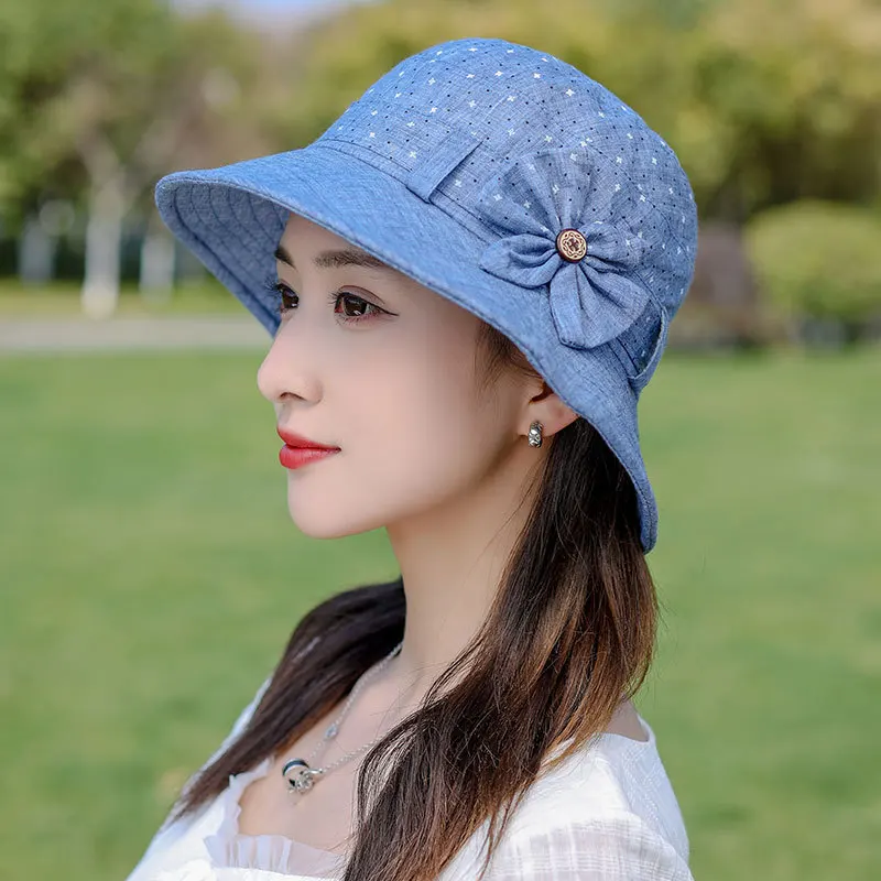 ladies bucket hat Spring and Summer Hat Women's Bucket Hat Button Bow Fisherman Hat, All-Matching Sun Hat with Wide Brim straw bucket hat womens Bucket Hats