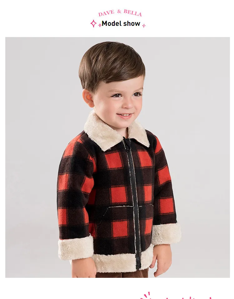 DBA10885 dave bella winter baby boys casual plaid zipper pockets coat children tops fashion infant toddler outerwear