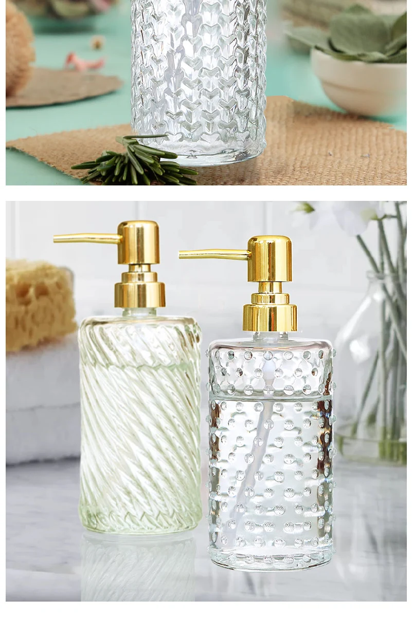 Glass Hand Sanitizer Bottle With Gold Pump For Bathroom Soap_voghion.com