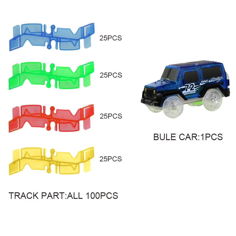 COOLPLAY DIY треки сборная игрушка светящийся гоночный трек игрушка автомобиль и светильник Модель автомобиля детская игрушка DIY забавная головоломка игрушки подарок для мальчика - Цвет: 100 Track 1 Blue Car