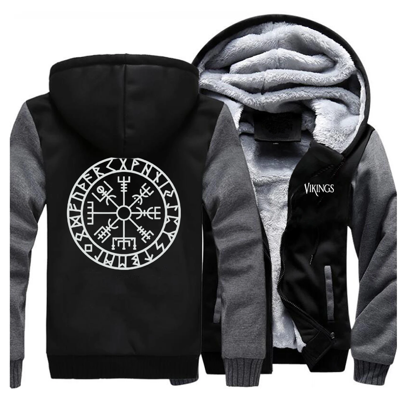 Novelty Mens Raglan Thick Sweatshirt Vikings Odin Warrior Legend Men Zip Jacket Winter Hoody Fleece Warm Casual Streetwear