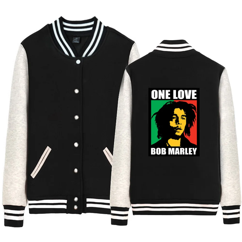 Женская бейсбольная куртка Bob Marley черно-белая на молнии с надписью Rock Me для